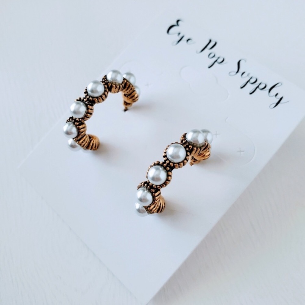 Pearl C Hoop Earrings